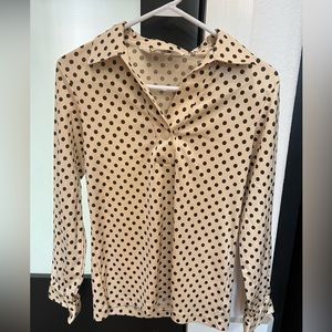 Vintage Andrew St. John Beige With Black  Polka Dot Blouse ,Size Small